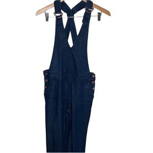 91: LTD Dark Denim V-Neck Overalls Women Size 4 BLEMISH